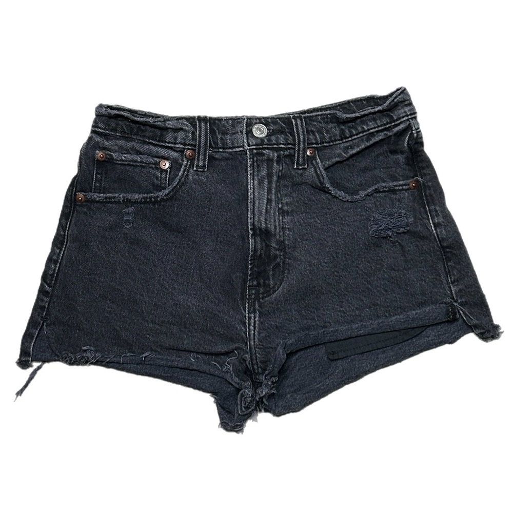 Abercrombie & Fitch Black Distressed Denim Mom Shorts